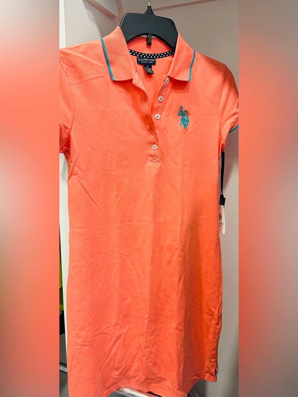 U.S. Polo Assn. Coral Orange Polo Dress with Teal Logo